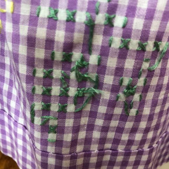 Handmade Apron Purple Checked Cross Stitch Waist Tie Cottage Core Christmas Gift - Picture 4 of 6